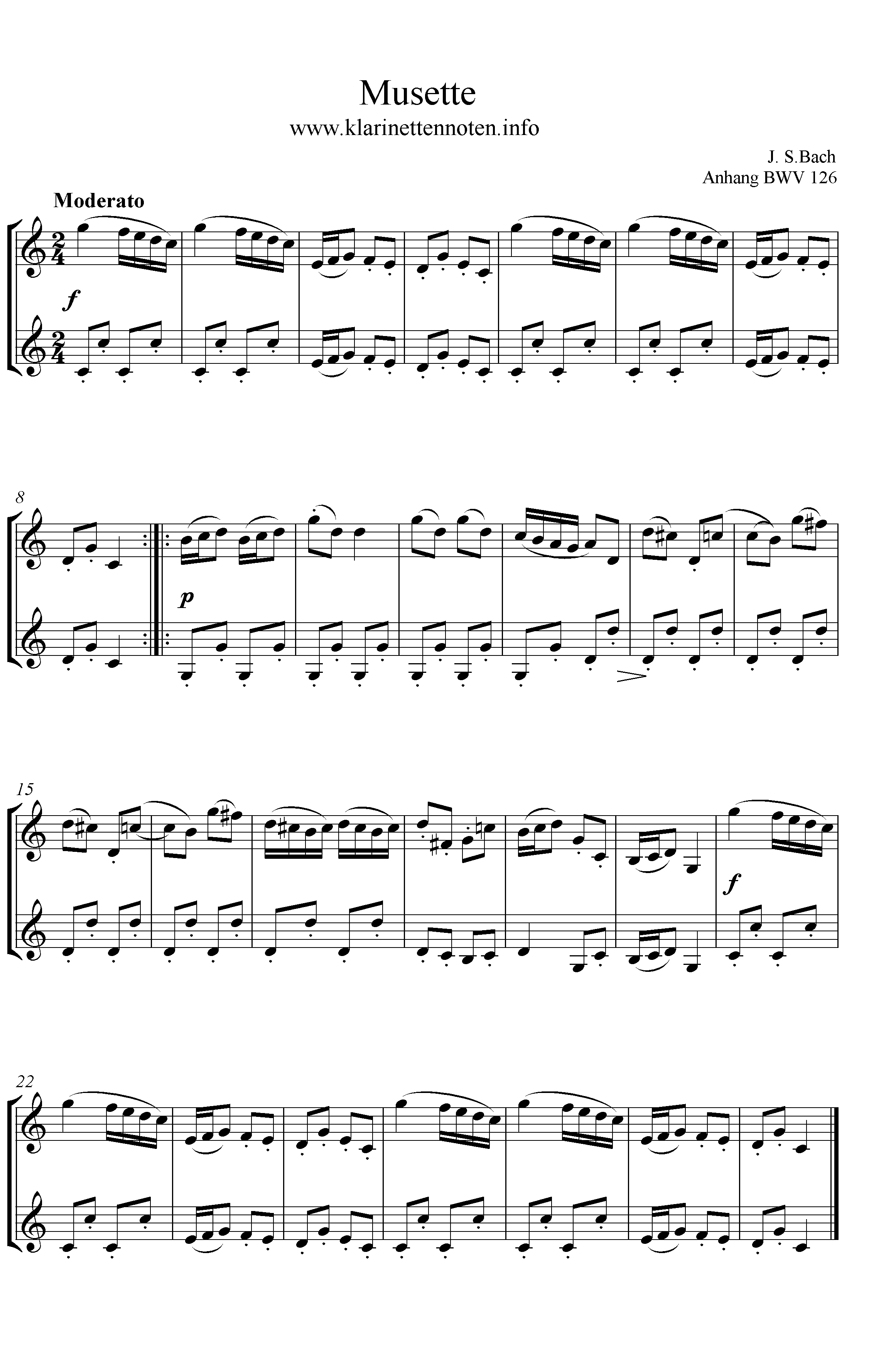 Musette Note, BWV 126 Anhang, Familie Petz, Noten